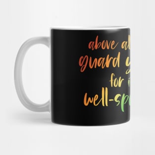 Christian Bible Verse: Above all else, guard your heart (rainbow text) Mug